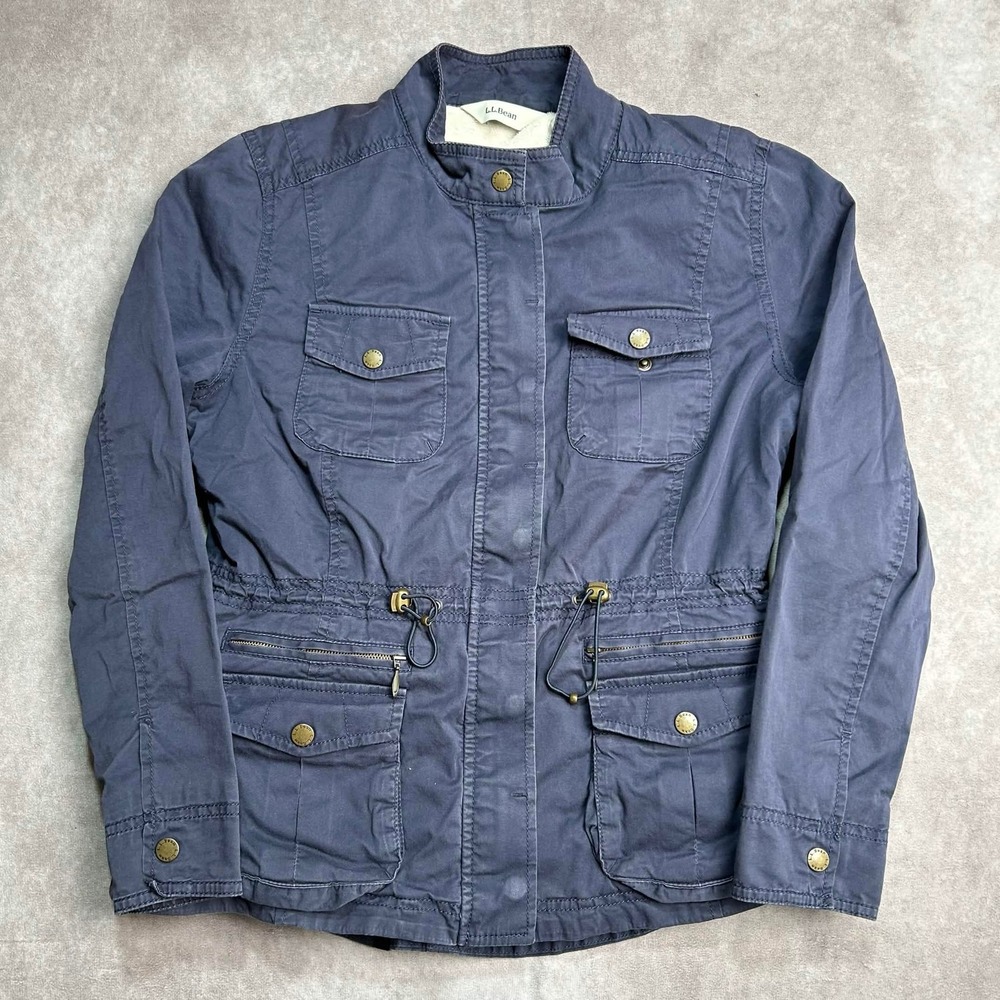 LL Bean Womens Navy Blue Sherpa Lined Utility Field Jacket Size M gorpcore
